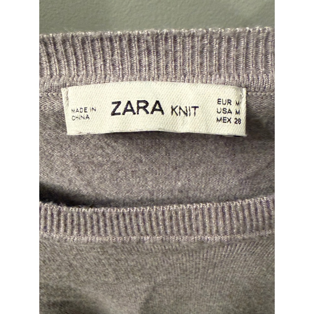 Zara Knit Women Grey Puff Shoulder Crewneck Sweater Medium 5536/008/802 - Picture 2 of 5